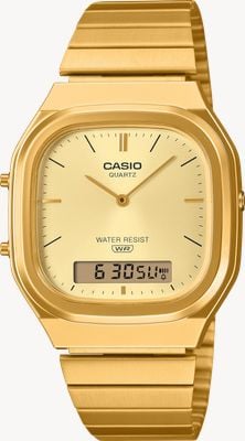 Casio Vintage Dual-Display (35.8mm) Gold Sunray Dial / Gold PVD Stainless Steel Bracelet AQ-240EG-9AEF