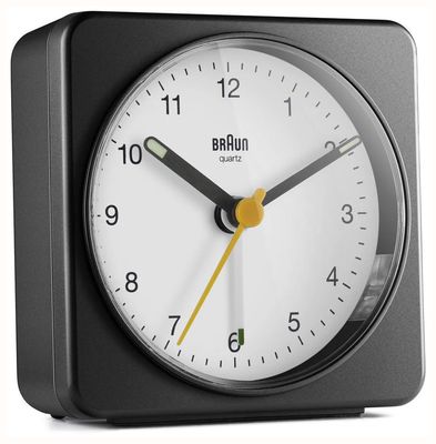 Braun BC03 Classic Analogue Alarm Clock - Black & White - W7.8cm x H7.8cm x D3.2cm BC03BW