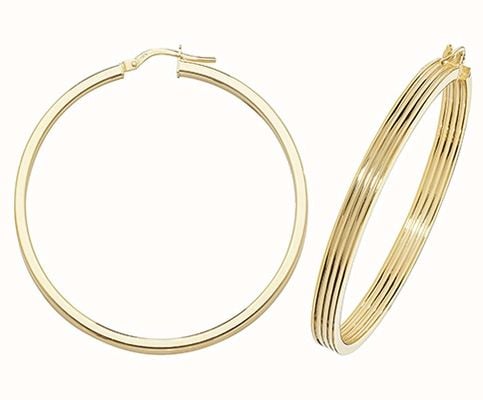 James Moore TH 9k Yellow Gold Hinged Ridge Hoop Earrings 40 mm ER1017-40