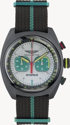 Aston Martin Aramco Formula One™ Team DWF Quartz Chronograph (43mm) Silver Dial / Black NATO Strap MTFD1F502
