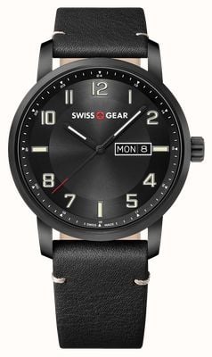 Wenger Swissgear Day/Date Quartz (42mm) Black Dial / Black Leather Strap 01.9041.429