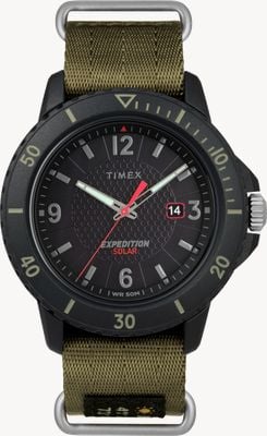 Timex Men's Gallatin Solar Black Dial Green Nylon Strap TW4B14500