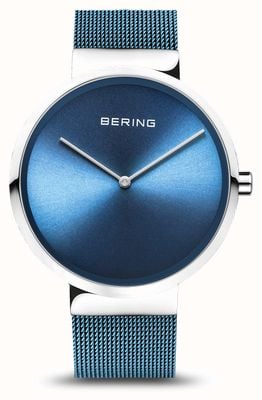 Bering | Classic | Polished/Brushed Silver | Blue Mesh Bracelet | 14539-308