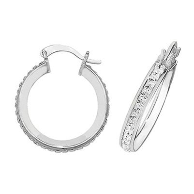 James Moore TH G51016 SILVER 15MM CRYSTAL HOOP EARRINGS Jewellery