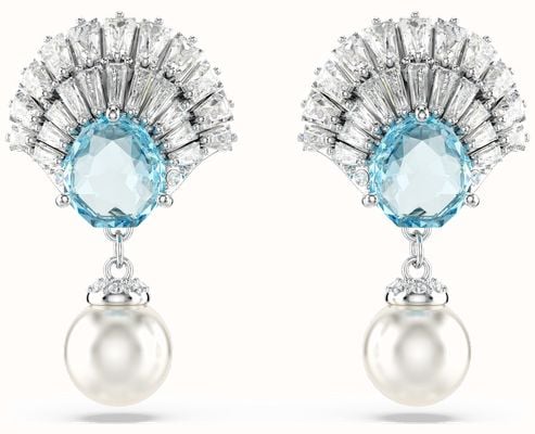 Swarovski Idyllia Drop Earrings Shell Blue Crystals Rhodium Plated 5680301