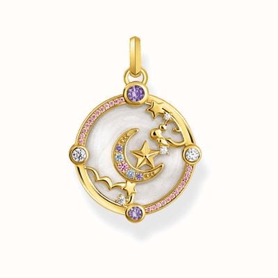 Thomas Sabo Crescent Moon With Various Stone Yellow Gold Plated Pendant PE954-565-7