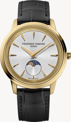 Frederique Constant Classics Moneta Moonphase (37mm) Silver Sunray Dial / Black Leather Strap FC-206S3S5