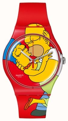 Swatch x The Simpsons SWEET EMBRACE (41mm) Simpsons-Printed Dial / Red Silicone Strap SO29Z120