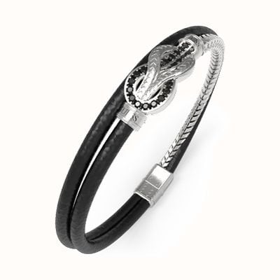 Guess SAILOR KNOT 7mm Black Leather & Stainless Steel Bracelet - One Size UMB05029STBKL