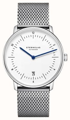 STERNGLAS Naos Quartz (38mm) White Dial / Stainless Steel Mesh Bracelet S01-NA44-MI04