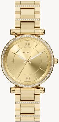 Fossil Carlie Three-Hand Quartz (35mm) Gold Dial / Gold PVD Stainless Steel Bracelet ES5465