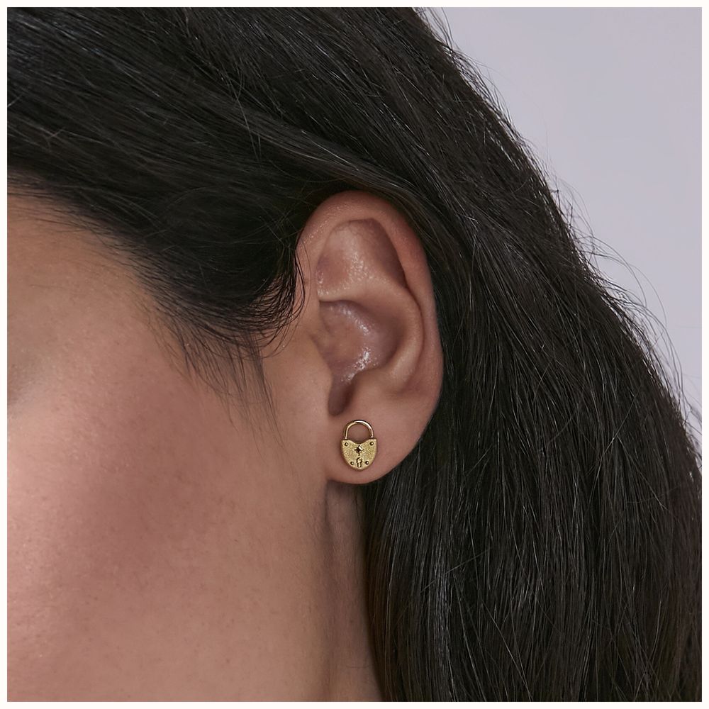 Olivia Burton Lock Heart Gold Plated Stud Earrings 24100634 - alternate view 3