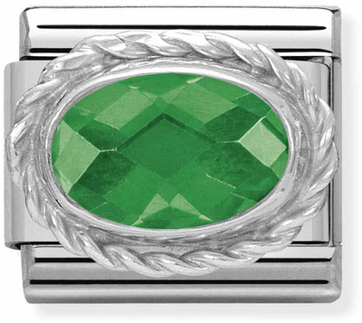 Nomination Classic FACETED Cubic Zirconia In Stainless Steel With Sterling Silver Setting And Detail EMERALD GREEN Charm 330604/027