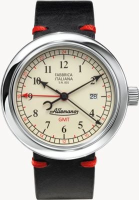 Allemano 1919 GMT Polished Automatic (44mm) Antique White Dial / Black Leather Strap GMT A 1919 SP-LW