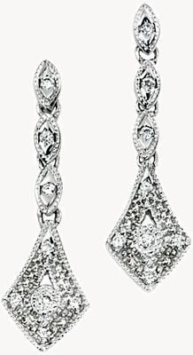 Elements Gold 9ct White Gold Diamond Vintage Drop Earrings GE715