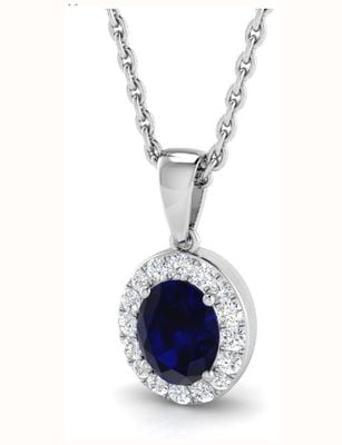 9ct White Gold Diamond And Sapphire Round Brillian Cut Neckl SP5984