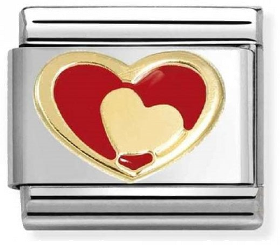 Nomination Classic Red & Gold Heart 18ct Gold & Steel Charm 030283/28
