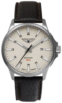 Bauhaus Aviation Titanium Automatic 60h (42mm) Beige Luminous Dial / Black Leather Strap 2864-5