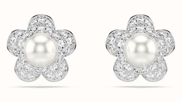 Swarovski x Ariana Grande Flower Round-Cut Rhodium-Plated Stud Earrings 5756098