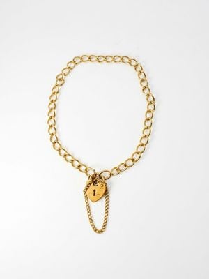 James Moore & Co Pre-Owned 9ct Yellow Gold Heart Locket Classic Curb Charm Bracelet 3.5mm Width J44237