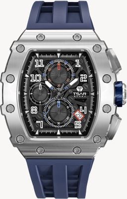 TSAR BOMBA Elemental Series Quartz Calendar (43.5mm) Black Dial / Blue Silicone Strap TB8204Q-14