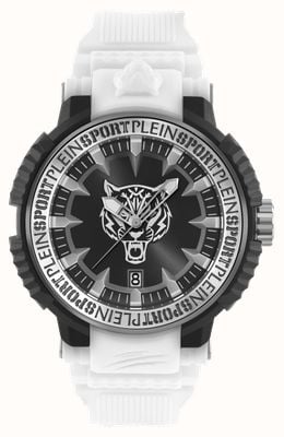 Plein Sport TIGER POWER Date (45mm) Black Dial / White Silicone Strap PSEDA0224