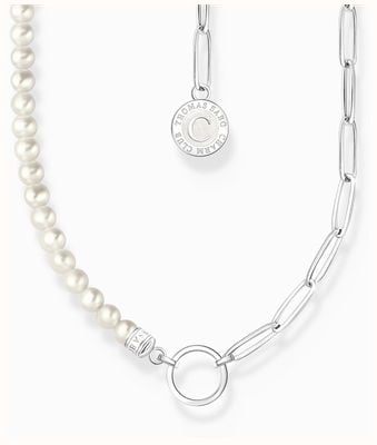Thomas Sabo Charm Necklace With White Pearls And Chain Links Sterling Silver 45cm KE2189-158-14-L45V