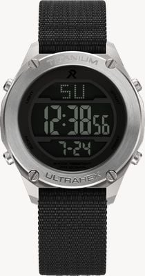 RZE UTD-8000 Multi-Function 'Boldly Brushed' (42mm) Negative Display / Black Elastic Nylon Strap Watch UTD-8000-BB