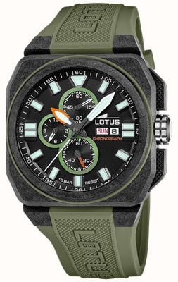 Lotus Carbon Fiber Square Chrono (45.4mm) Black Dial / Khaki Green Rubber Strap L18976/1