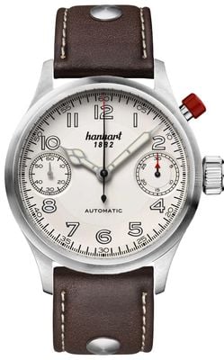 Hanhart PIONEER MonoScope Automatic Chronograph (45mm) Silver Dial / Dark Brown Leather Strap - M 732.220-0110