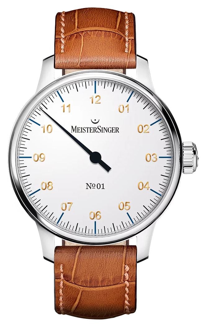 MeisterSinger AM3301G No.1 White Dial / Brown Leather Strap Watch