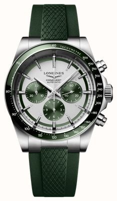 LONGINES Conquest Automatic Chronograph (42mm) Silver Sunray Dial / Green Rubber Strap L38354029