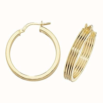 James Moore TH 9k Yellow Gold Hinged Ridge Hoop Earrings 20 mm ER1017-20