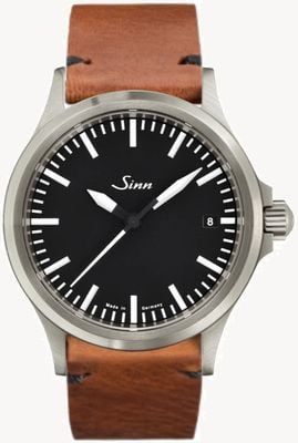 Sinn 556 I Automatic (38.5mm) Glossy Black Dial / Vintage Brown Cowhide Leather Strap Watch 556.010 BROWN LEATHER