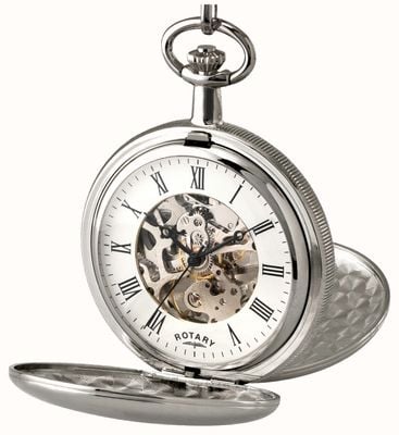 Rotary Ex-Display Gent's Stainless Steel Skeleton Pocket Watch | USED MP00726/01- USED