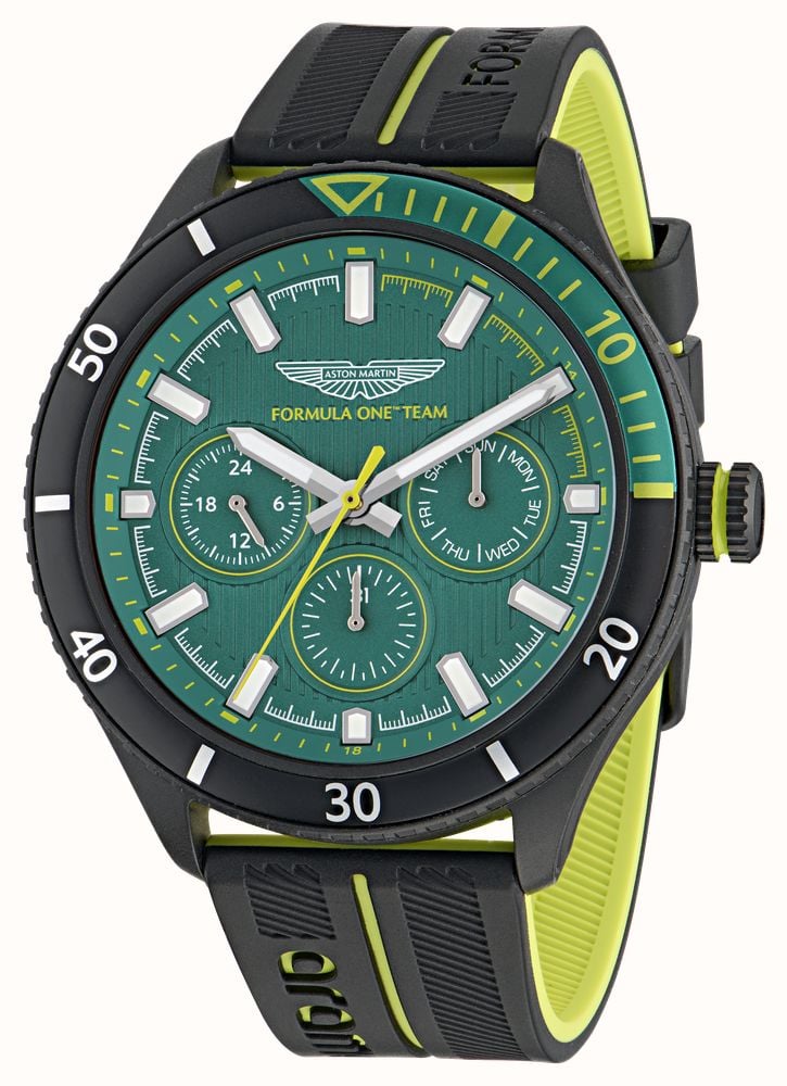 Aston Martin Aramco Formula One™ Team PIT W Quartz Multifunction (46mm) Podium Green Dial / Black Silicone Strap MTFP1F503 - alternate view 2