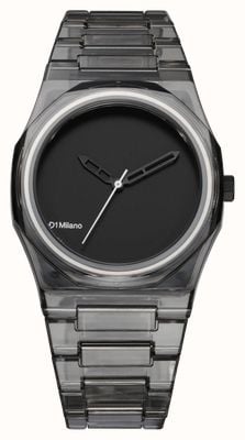 D1 Milano Nylon Exp_Black (39mm) Matte Black Dial / Transparent Black Nylon Strap NYBJ02