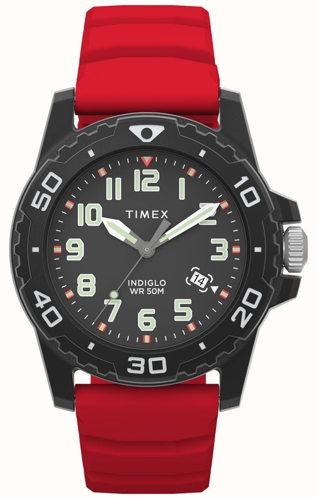 Timex Diver Style 42mm Black Dial Red Silicone Strap TW5M61000