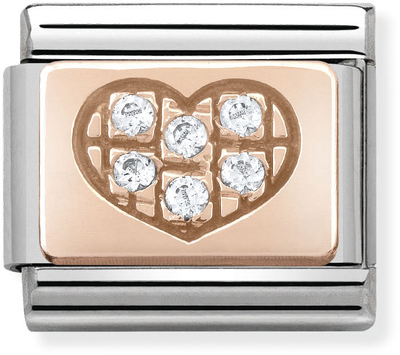 Nomination Classic Symbols In Stainless Steel With 9k Rose Gold And CZ White CZ Heart Charm 430302/01