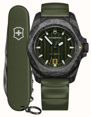 Victorinox I.N.O.X. Carbon Automatic + Spartan Swiss Army Knife (41mm) Green Dial / Green Rubber Strap 242021.1