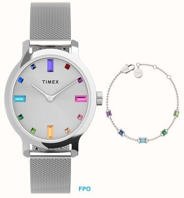 Timex Timex Transcend™ Ultra-Thin - GIFT SET (31mm) Silver Dial / Stainless Steel Mesh Bracelet TWG066900