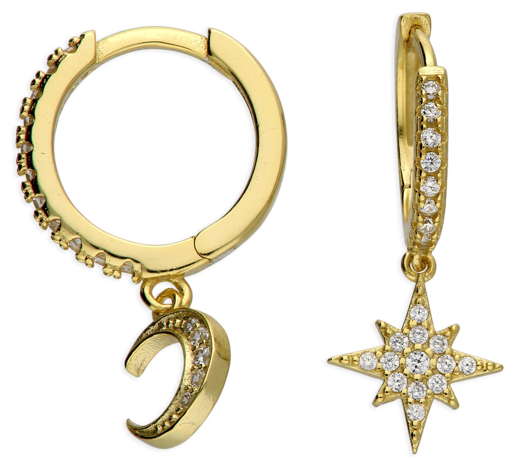 James Moore H3231/Y Gold Plated CZ Moon And Star Asymmetric Jewellery