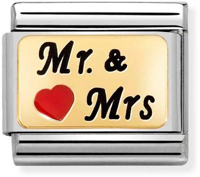 Nomination Classic Mr And Mrs With Heart 18ct Gold & Steel Enamel Charm 030284/53