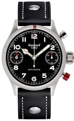 Hanhart PIONEER TwinDicator Automatic Chronograph (45mm) Black Dial / Black Leather Strap - M 731.210-0010