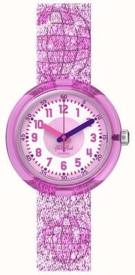 Flik Flak DISCO TIME (31.85mm) Pink and White Dial / Metallic Pink Disco Ball Patterned Strap FPNP177