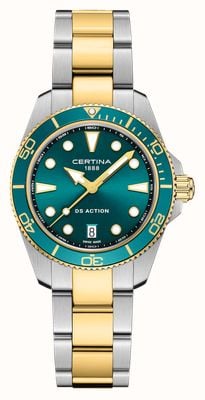 Certina DS Action Quartz (34.5mm) Ocean Green Dial / Two-Tone Stainless Steel Bracelet C0482102209100