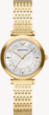 Emporio Armani Three-Hand Crystal Quartz (32mm) Mother-of-Pearl Dial / Gold PVD Stainless Steel Bracelet AR11809