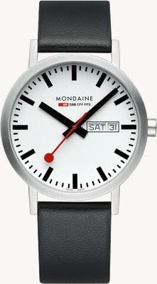 Mondaine Classic Day-Date Quartz (40mm) White Dial / Black Vegan Grape Leather Strap A667.30360.11SBBV
