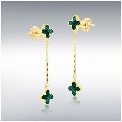 9ct Yellow Gold 6.75mm X 35mm Malachite Clover Petals Drop S 1.54.5077