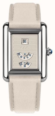 Out Of Order Forma Venti Automatic Jump-Hour 'Albus' (30.5mm) White Guilloché Dial / White Leather Strap Watch F20WG1C.316 Out Of Order Forma Venti Automatic Jump-Hour 'Albus' (30.5mm) White Guilloché Dial / White Leather Strap Watch F20WG1C.316